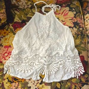 Urban Outfitters White Embroidered Lace Halter Top | Size M​​